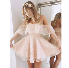 Elegant A Line Off Shoulder Lace Prom Short Dresses Ruffles Homecoming Dresses