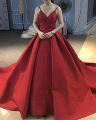 Elegant Satin V-neck Bodice Corset Ball Gowns Prom Dresses