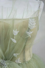 A-shaped tight fitting corset with sage green chiffon on the back long adult dress Sage Prom Dress