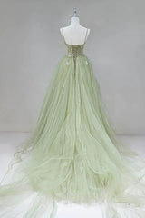 A-shaped tight fitting corset with sage green chiffon on the back long adult dress Sage Prom Dress
