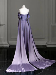 Elegant Purple Satin Prom Dress, Draped Bodice Formal Party Dress, AST1723