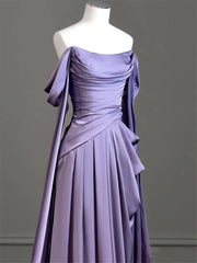 Elegant Purple Satin Prom Dress, Draped Bodice Formal Party Dress, AST1723