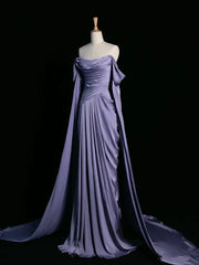 Elegant Purple Satin Prom Dress, Draped Bodice Formal Party Dress, AST1723