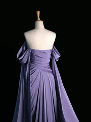 Elegant Purple Satin Prom Dress, Draped Bodice Formal Party Dress, AST1723