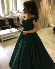 Emerald Green Ball Gowns Prom Dresses Lace Off Shoulder