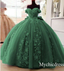 2024 Off Shoulder Ball Gown Quinceanera Dresses 3D Floral Applique Sweet 16 Gowns