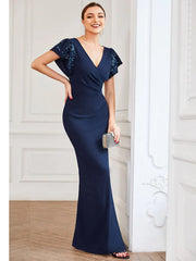 Aimishang V-Neck Ruched Bodycon Side Slit Mother of the Bride Dress Elegant Evening Party Dress