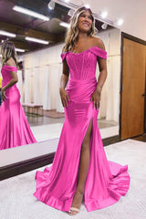 Mermaid Off The Shoulder Court Long Prom Dress With Split Charming Evening Dress