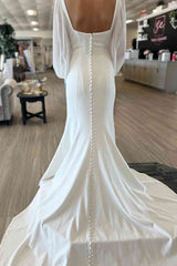 Square Neck Ivory Long Sleeves Mermaid Wedding Dress