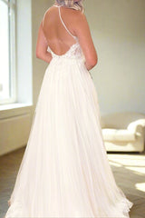 Halter Applique Wedding Dress with Open Back