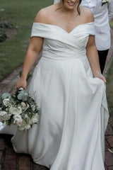 A-Line Satin Wedding Dress with Off the Shoulder
