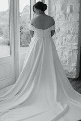 A-Line Satin Wedding Dress with Off the Shoulder