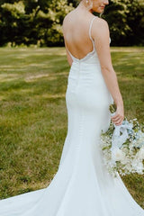 Straps Pleated Mermaid Wedding Dress with Beading