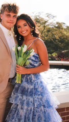 Floral Halter Ruffle Long Evening Prom Dress, AST1545