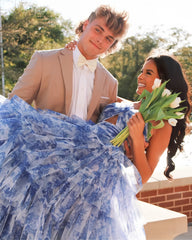 Floral Halter Ruffle Long Evening Prom Dress, AST1545