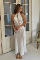 Formal Wear Dresses/Crew Neck Backless Ivory Tea Length Bridesmaid Dress