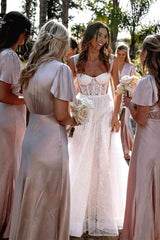Formal Wear Dresses/Elegant V-Neck Champagne Long Bridesmaid Dress with Sleeves