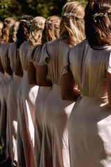 Formal Wear Dresses/Elegant V-Neck Champagne Long Bridesmaid Dress with Sleeves