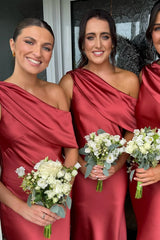 Formal Wear Dresses/One Shoulder Blush Fitted Floor Length Bridesmaid Dress