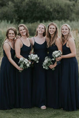 Formal Wear Dresses/Simple Dark Navy V-Neck Long Bridesmaid Dress