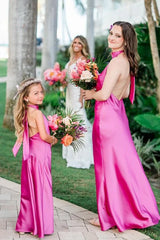 Formal Wear Dresses/Sky Blue Halter Satin Long Bridesmaid Dress