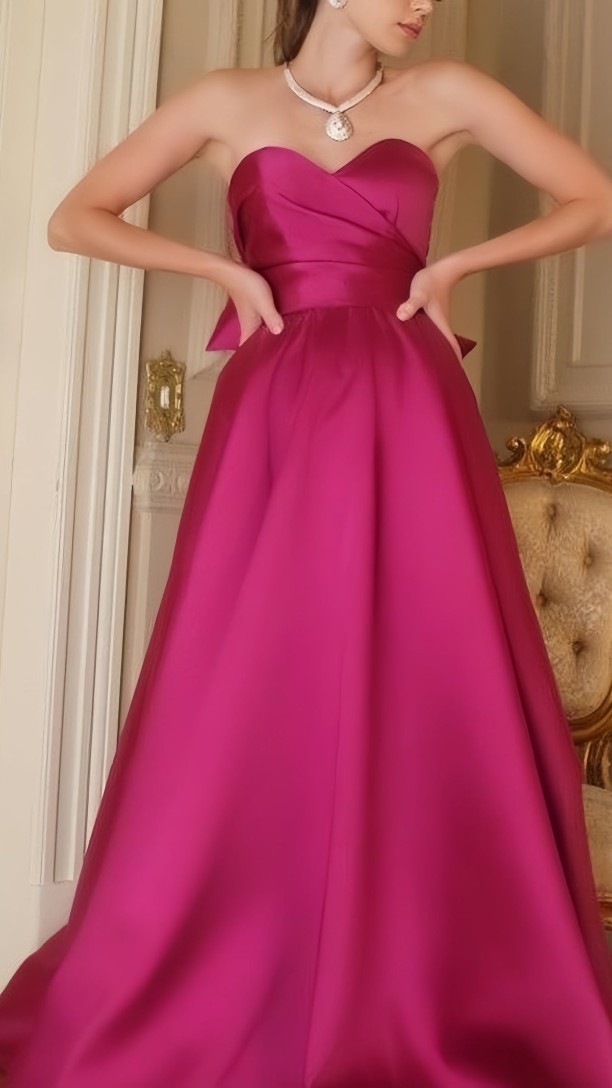 Fuchsia Sweetheart A-Line Satin Long Prom Dress,AST1701