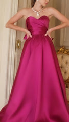 Fuchsia Sweetheart A-Line Satin Long Prom Dress,AST1701