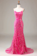 Sparkly Fuchsia Long Appliqued Beaded Prom Dress Sexy