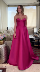 Fuchsia Sweetheart A-Line Satin Long Prom Dress,AST1701