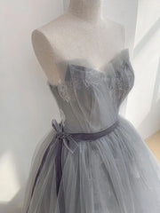 Gray tulle lace long prom dress sweet 16 dress A Line Off Shoulder december wedding guest dress