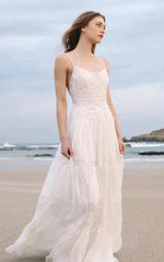 Spaghetti Sleeveless Chiffon Beach Boho Wedding Dress Open Back Elegant