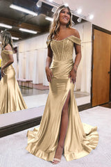 Mermaid Off The Shoulder Court Long Prom Dress With Split Charming Evening Dress