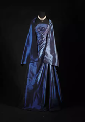Vintage Ball Gown Strapless Navy Blue Satin Long Prom Dresses Party Dress SD1343