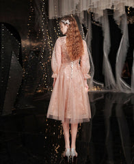 Glitter Long Sleeves A-line Homecoming Dresses Elegant Knee Length Short Prom Dress Sparkly