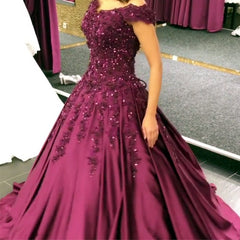 Gorgeous Lace Beaded V-neck Off The Shoulder Ball Gowns Prom Dresses