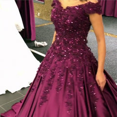 Gorgeous Lace Beaded V-neck Off The Shoulder Ball Gowns Prom Dresses