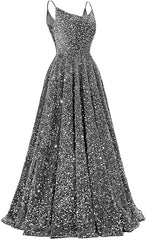 Spaghetti Straps Prom Dresses Sequin Long Formal Ball Gowns Sparkly A-Line Evening Party Gown Wholesale