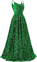 Spaghetti Straps Prom Dresses Sequin Long Formal Ball Gowns Sparkly A-Line Evening Party Gown Wholesale