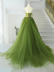 A-Line Green Tulle Long Prom Dress Evening Dress Floor Length Elegant