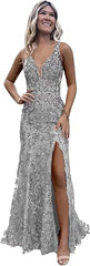 Women's Sparkly Sequin Mermaid Prom Dresses for Teens V Neck Long Formal Evening Party Dresses with Slit Wholesale