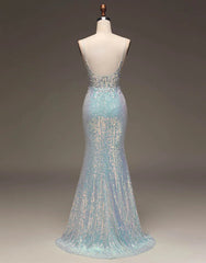 Mermaid Prom Dress With Split Spaghetti Straps Long Sparkly