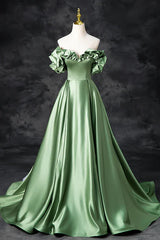 A-Line Off the Shoulder Formal Satin Long Evening Dress Prom Dress
