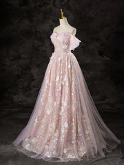 A-Line Off Shoulder Pink Long Prom Dress Sweet 16 Dress Floor Length Beautiful