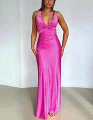 Aimishang Elegant Prom Dresses V Neck Mermaid Long Prom Dress Satin Evening Party Gowns Formal Dress