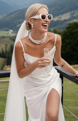 Aimishang Dress Wholesale Mermaid Beach Satin Wedding Dress Charming Bridal Gown No With Veil And Necklace