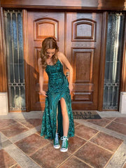 Wholesale Green Mermaid Slit Long Prom Dress Charming Evening Party Dress