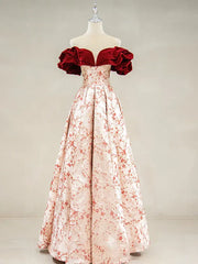 A-Line Off Shoulder Satin Long Prom Dress Evening Dress Elegant Beautiful