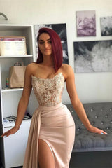 Chic Evening Dress With Applique Belt And Hollowing Out Slit Sexy Elegant Wholesale