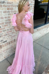 Aimishang Ruffles Fuchsia Chiffon A-line Boho Dress Prom Dress Charming Evening Party Dress