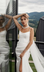 Aimishang Dress Wholesale Mermaid Beach Satin Wedding Dress Charming Bridal Gown No With Veil And Necklace
